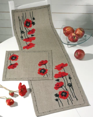 Kit da ricamo Titolo: Papavero su naturale 36 x 117 cm