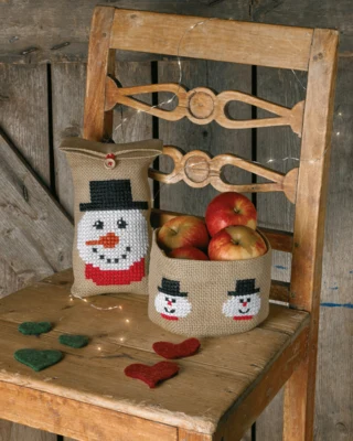 Kit da ricamo Cestino Pupazzi di neve 17 cm Ø