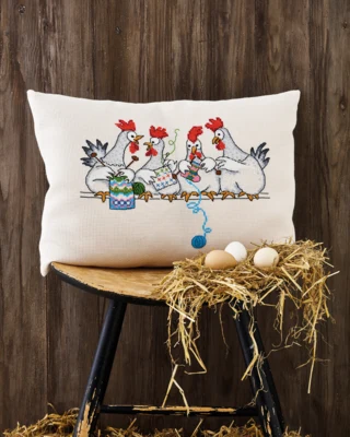 Kit da ricamo Chiacchierata tra galline 58 x 40 cm