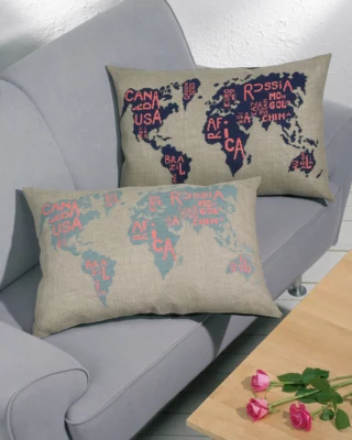 Kit da Ricamo Mappa Mondiale grigio-blu 68 x 46 cm