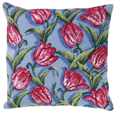 Kit Ricamo Cuscino Tappezzeria Tulipani 40 x 40 cm