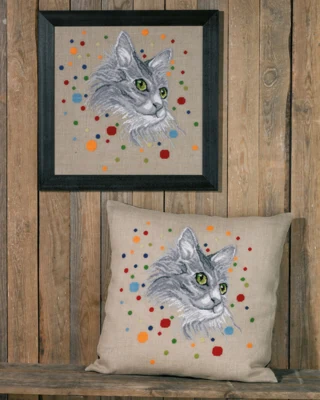 Kit Ricamo Gatto 60 x 60 cm