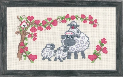 Kit Ricamo Famiglia di Pecore 16 x 28 cm