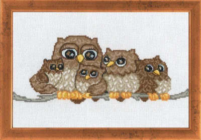 Kit da Ricamo Famiglia di Gufi 29 x 19 cm