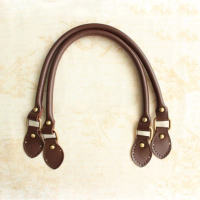 Manico per borsa in pelle con fibbia in ottone, Marrone