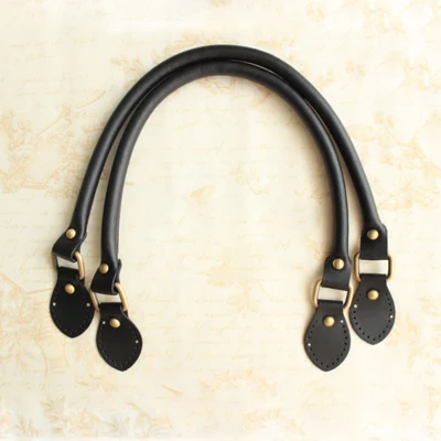 Manico per borsa in pelle con fibbia in ottone, Nero (2 pz)