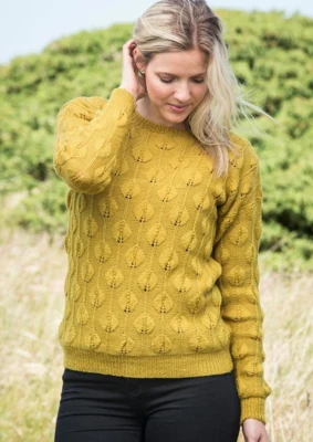1659 Blusa a maniche lunghe con motivo a foglie