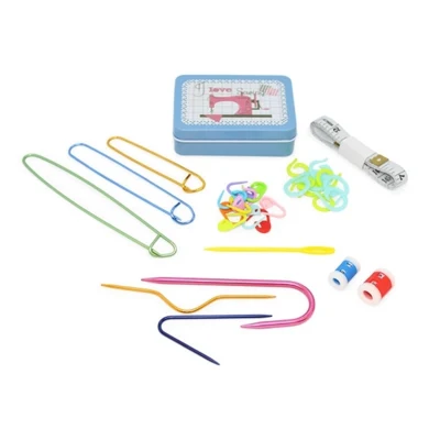 Set di accessori per maglieria in scatola di metallo, 16 pezzi