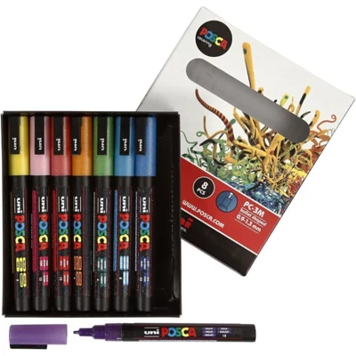Uni Posca Tusch Fine Glitter, 8 stk