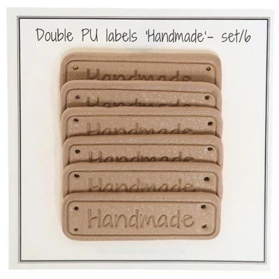 Go Handmade Dobbelt Label, PU læder, 5 x 1,5 cm, Handmade, 6 stk Abrikos