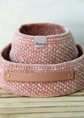 Vai a cesto fatto a mano Moss Stitch con fondo in pelle PU