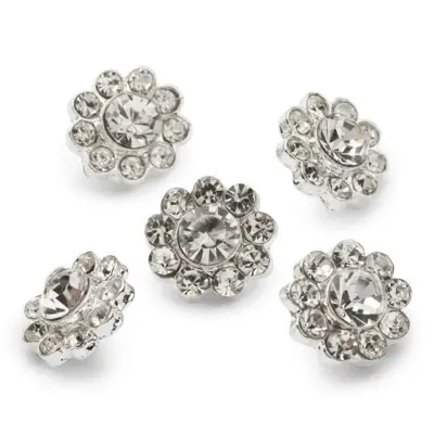 HobbyArts Bottoni con Strass, Bianco/Argento, 13 mm, 5 pezzi, A