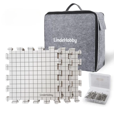 LindeHobby Tappetini per Blocking in Borsa di Feltro con 100 Spilli a T, Bianco