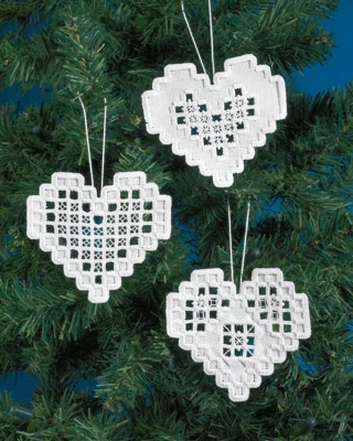 Kit Ricamo Hardanger cuori 3 pz 10 x 10 cm