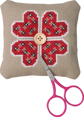 Kit per ricamo cuscinetto a forma di cuore con fiore 11x11 cm