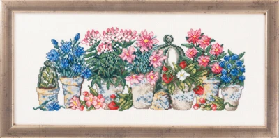 Kit per ricamo fiori rosa/blu 38x17 R5355