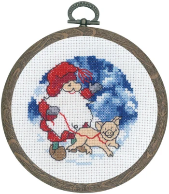 Kit da Ricamo Babbo Natale con Maiale M5957/60 10Ø cm