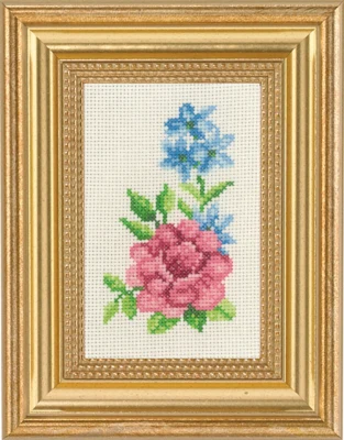 Kit Ricamo Rosa e Fiori Blu 9 x 14 cm