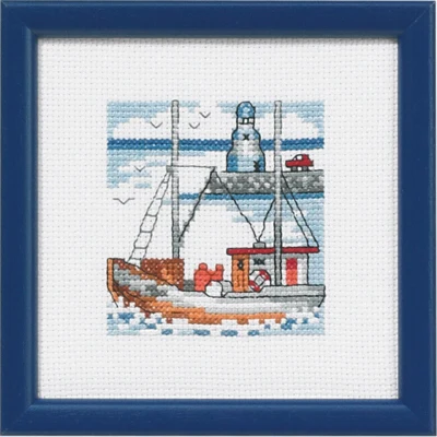 Kit di ricamo Piccolo faro blu 12x12 cm