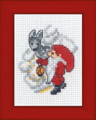 Kit per ricamo Immagine di Natale con gnomo e capriolo 6 x 8 cm
