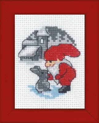 Kit di ricamo Coniglio & Elfo immagine natalizia 6 x 8 cm