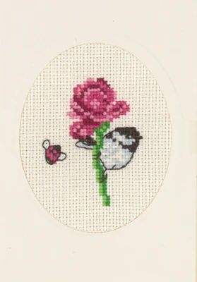 Kit Ricamo Cartolina Floreale Rosa 9 x 13 cm