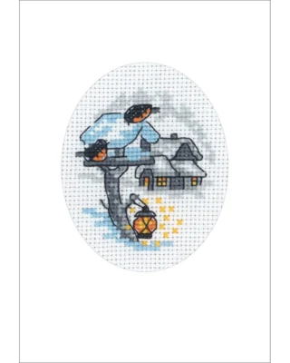 Kit per ricamo Biglietto di Natale con mangiatoia per uccelli 9x13 cm