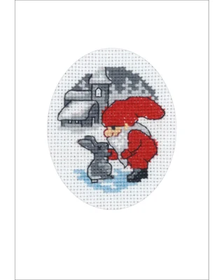 Kit da ricamo Carta di Natale Coniglio & Folletto 9 x 13 cm