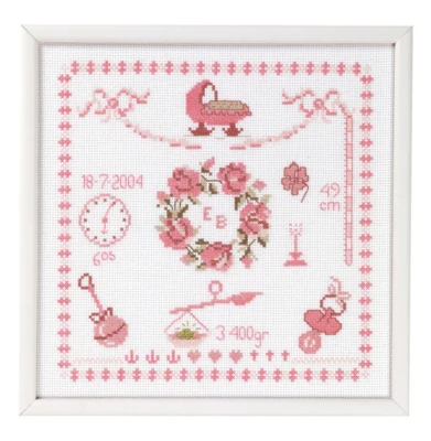 Kit ricamo Ricordo di nascita bambina 25 x 25 cm