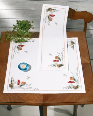 Kit Ricamo Pettirosso e Fungo 23 x 67 cm
