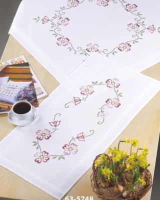 Kit Ricamo Fiori Rosa xxx 40 x 80 cm