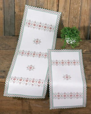 Kit per ricamo Hardanger rosa/verde 30 x 69 cm