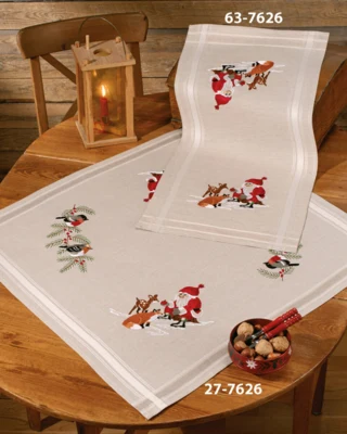 Kit di ricamo Babbo Natale con animali del bosco 40 x 80 cm