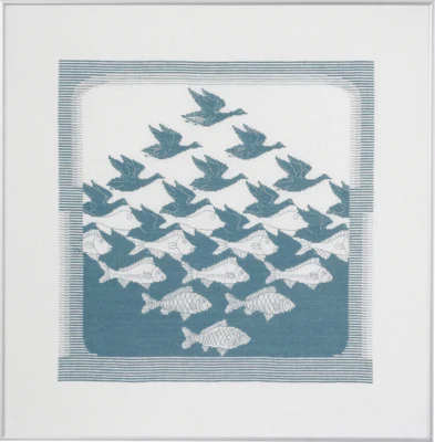 Kit di ricamo Uccello/pesce blu-grigio R5988 57 x 62 cm