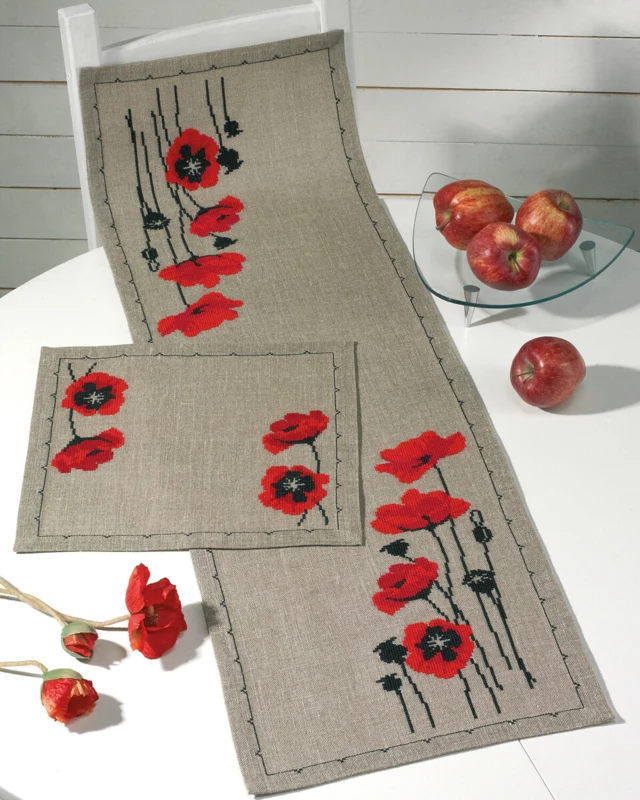 Kit da ricamo Titolo: Papavero su naturale 36 x 117 cm