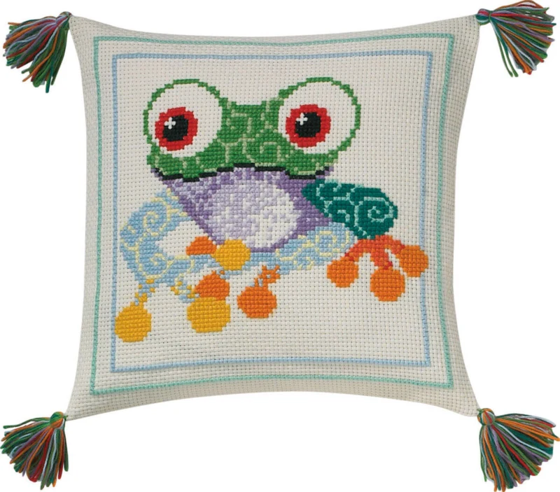 Kit Ricamo Cuscino per Bambini Rana 30x30 cm