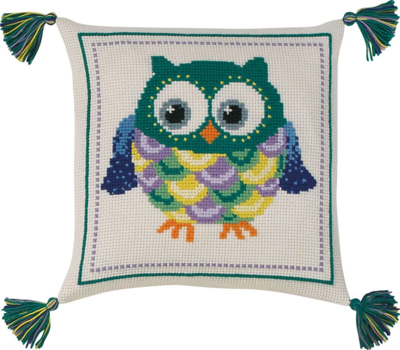 Kit da Ricamo Cuscino per Bambini Gufo 30 x 30 cm