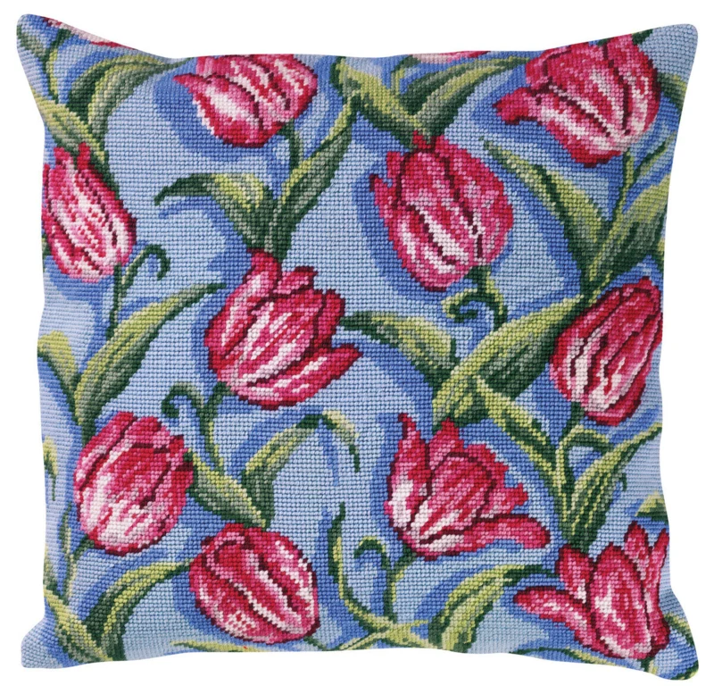 Kit Ricamo Cuscino Tappezzeria Tulipani 40 x 40 cm
