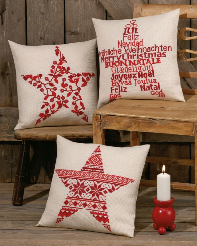 Kit per ricamo Stella di Natale bacche 40 x 40 cm