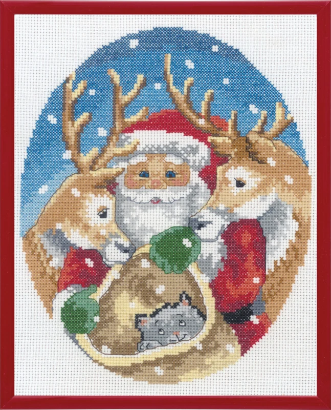 Kit per ricamo Babbo Natale con renna R5798 20 x 25 cm