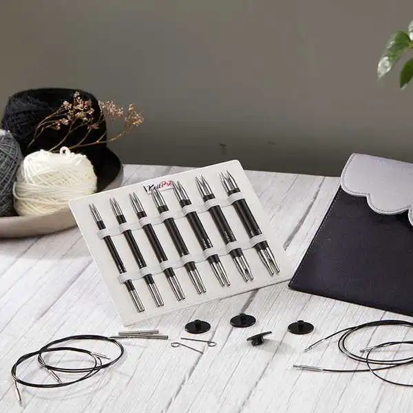 KnitPro Karbonz Normal Set di Ferri Circolari Componibili Midi, 13 cm