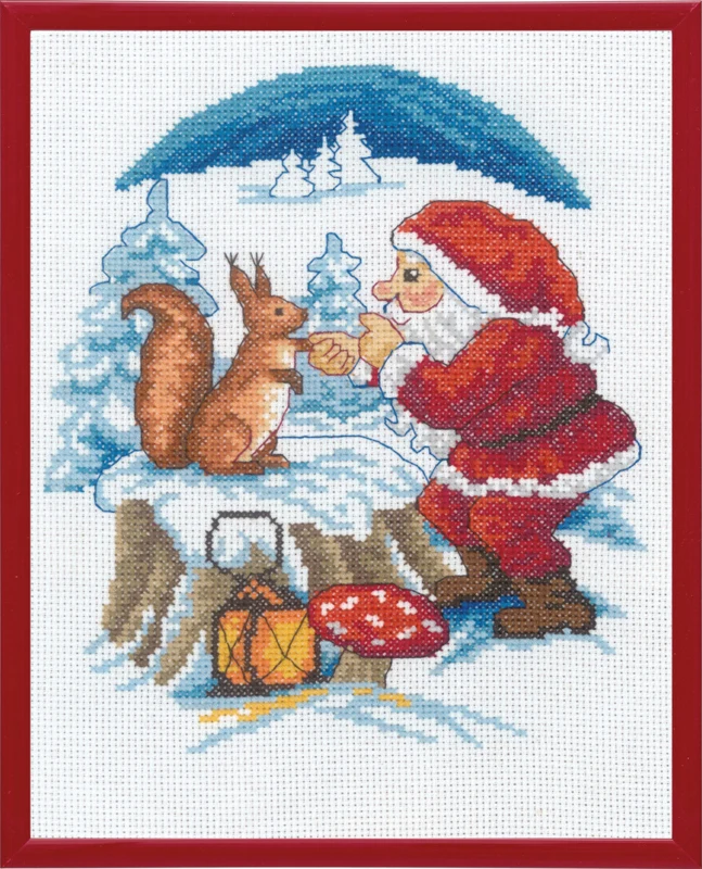 Kit Ricamo Babbo Natale con scoiattolo R5798 20 x 25 cm