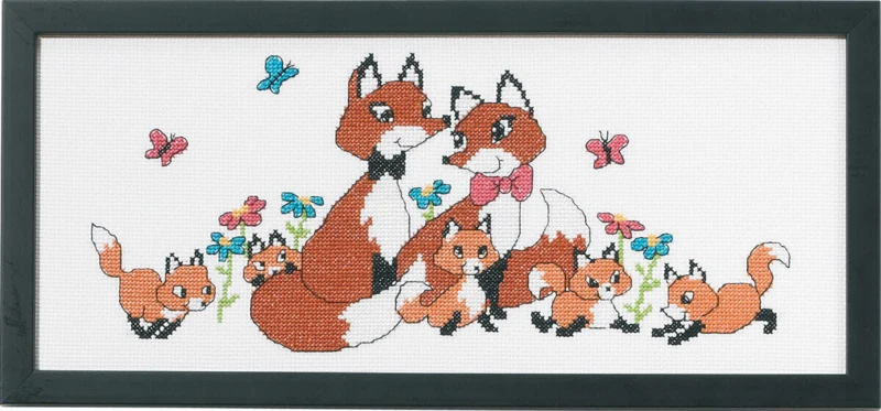 Kit Ricamo Famiglia di Volpi 36 x 15 cm