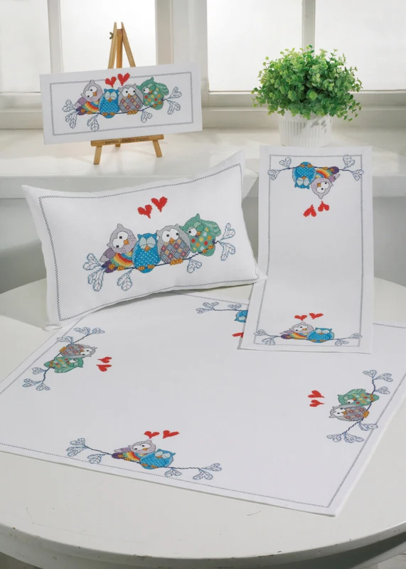 Kit per ricamo Gufi su ramo 35 x 15 cm