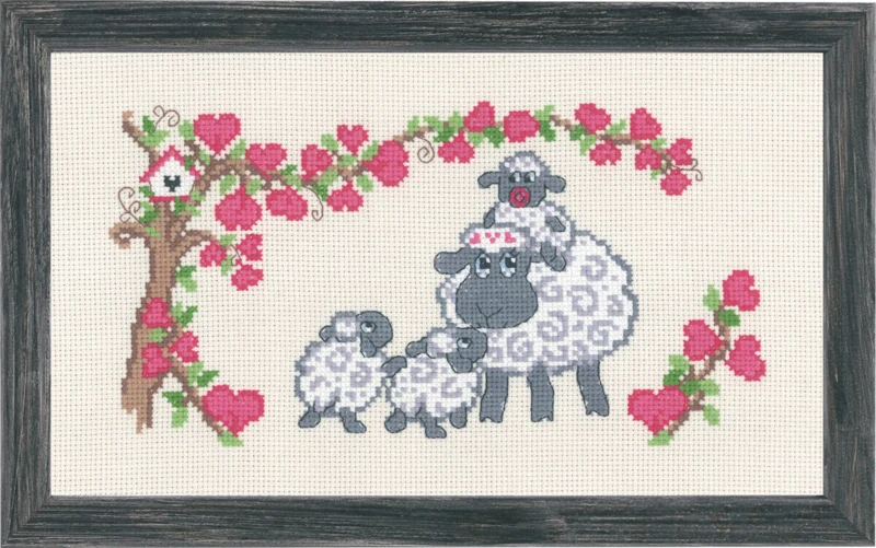 Kit Ricamo Famiglia di Pecore 16 x 28 cm