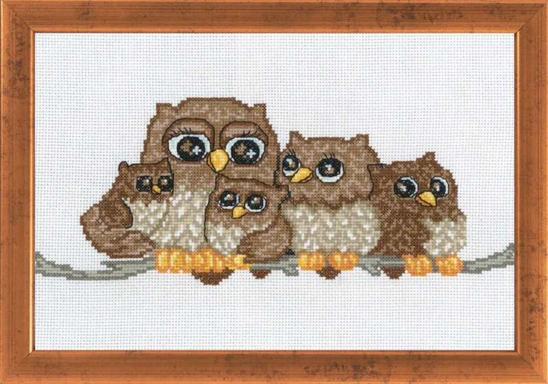 Kit da Ricamo Famiglia di Gufi 29 x 19 cm