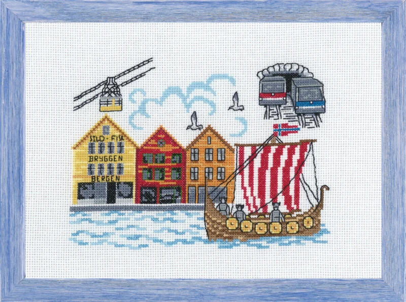 Kit per ricamo Bryggen Bergen R5386 28 x 20 cm