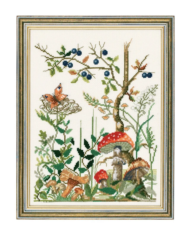 Kit Ricamo Sottobosco con Funghi 21x29 cm