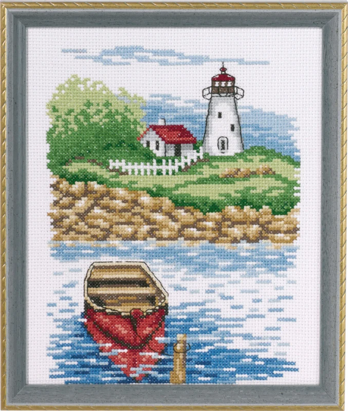 Kit per ricamo Faro & barca 17 x 21 cm
