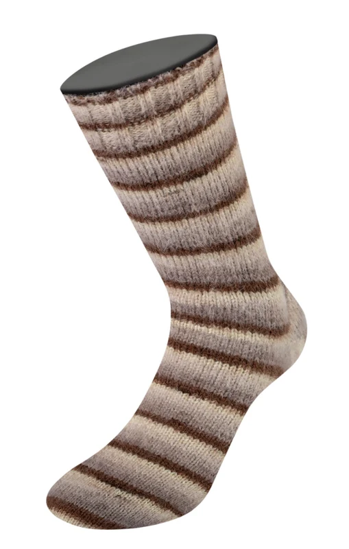 Lana Grossa Cosy Socks Soft Stripes 103 Moka/grigio marrone/beige/crema